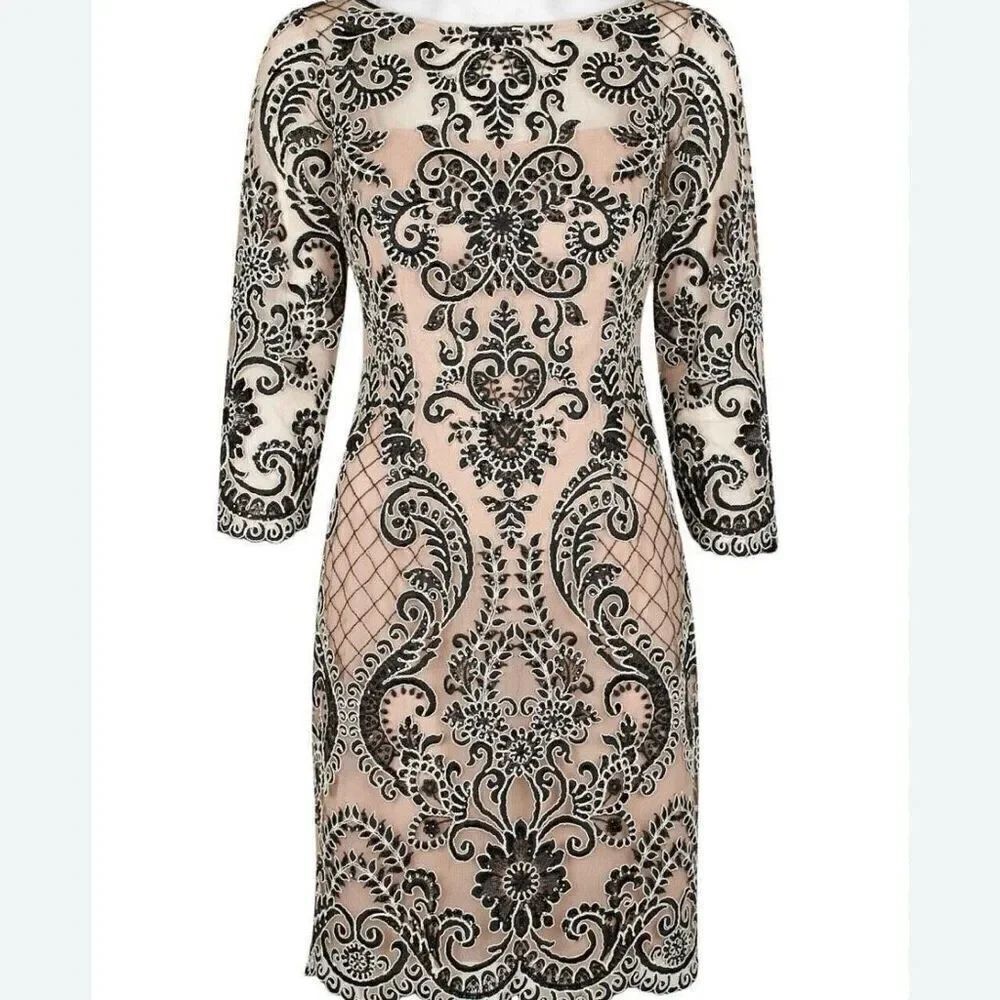 Aidan Mattox illusion sequin overlay boatneck dress size 2